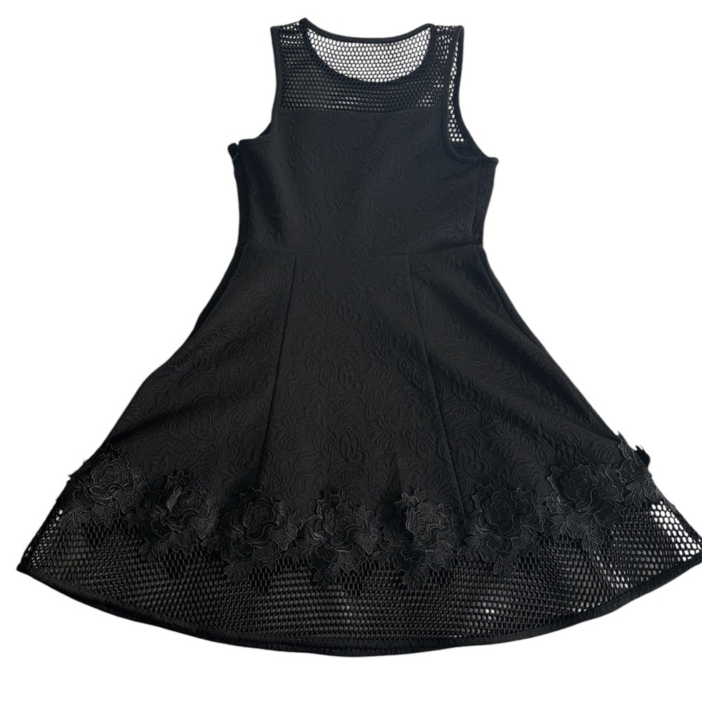Express Black Floral Mesh Trim Fit & Flare Whimsygoth Cocktail Dress Ladies Sz 2